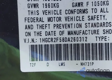 2013 Honda Accord Sport from USA, damaged, VIN 1HGCR2F58DA260312